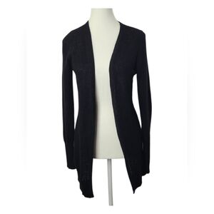 Max Studio 100% Cashmere Black Open Knit Cardigan Sz L Soft Lightweight Luxe